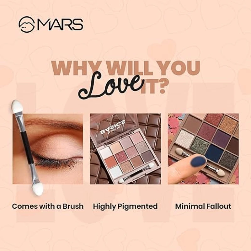 MARS 12 Shades Back to Basics Eyeshadow Palette with Free Applicator | Matte | Shimmer | Beginner Friendly & Long Lasting Eye Shadow Palette | (14.4 gm) (Shade-01) thumbnail 6